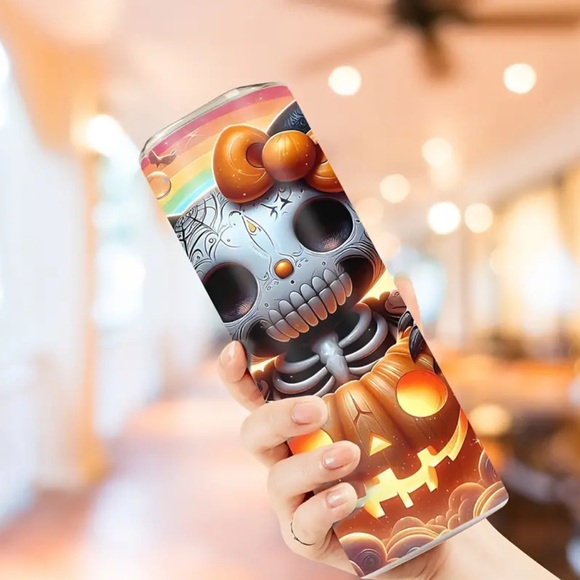 🆕 Hello Kitty “Day of the Dead” Stainless Steel Insulated Tumbler w/ Straw 20oz - Picture 7 of 9